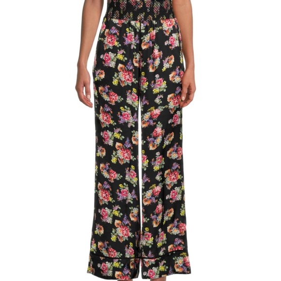 ALICE + OLIVIA SILKY HIGH WAIST PAJAMA PANTS IN BLACK FLORAL PRINT SIZE SMALL - Picture 4 of 13
